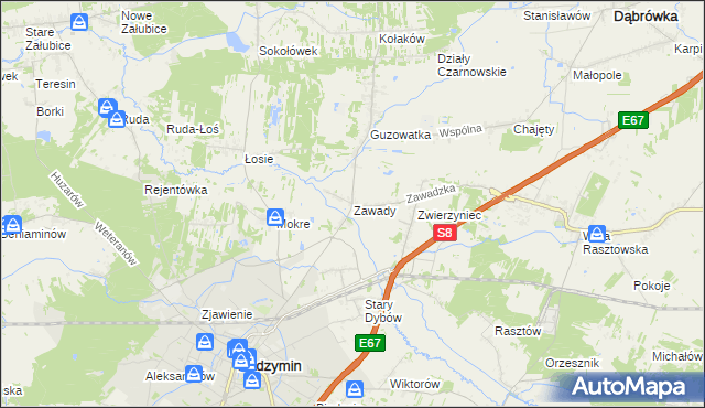 mapa Zawady gmina Radzymin, Zawady gmina Radzymin na mapie Targeo