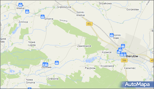 mapa Zawidowice gmina Bierutów, Zawidowice gmina Bierutów na mapie Targeo