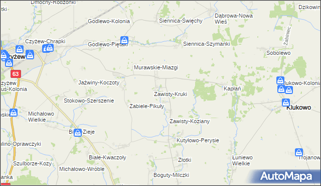 mapa Zawisty, Zawisty na mapie Targeo