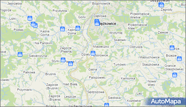mapa Zborowice gmina Ciężkowice, Zborowice gmina Ciężkowice na mapie Targeo