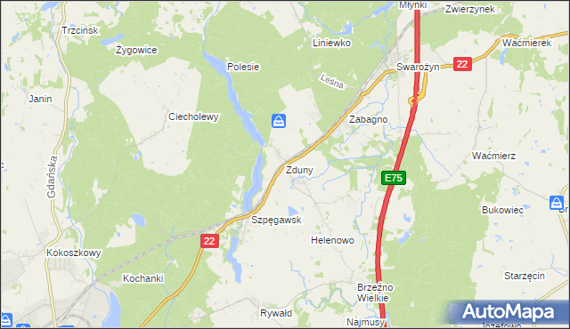 mapa Zduny gmina Starogard Gdański, Zduny gmina Starogard Gdański na mapie Targeo