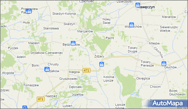 mapa Żdżary gmina Kawęczyn, Żdżary gmina Kawęczyn na mapie Targeo