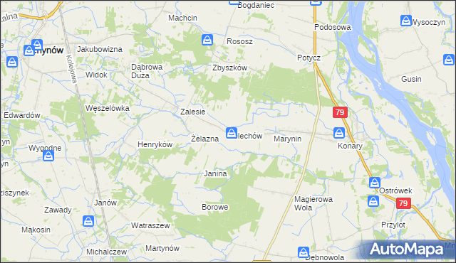 mapa Żelechów gmina Chynów, Żelechów gmina Chynów na mapie Targeo