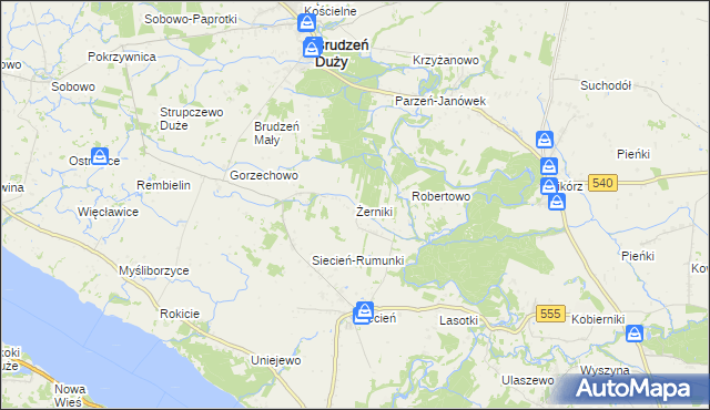 mapa Żerniki gmina Brudzeń Duży, Żerniki gmina Brudzeń Duży na mapie Targeo
