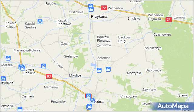 mapa Żeronice gmina Dobra, Żeronice gmina Dobra na mapie Targeo