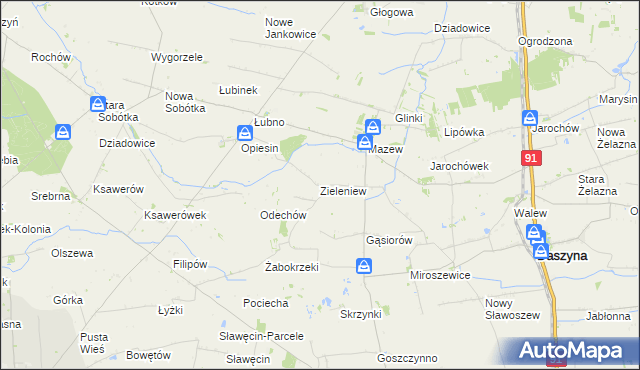 mapa Zieleniew gmina Daszyna, Zieleniew gmina Daszyna na mapie Targeo