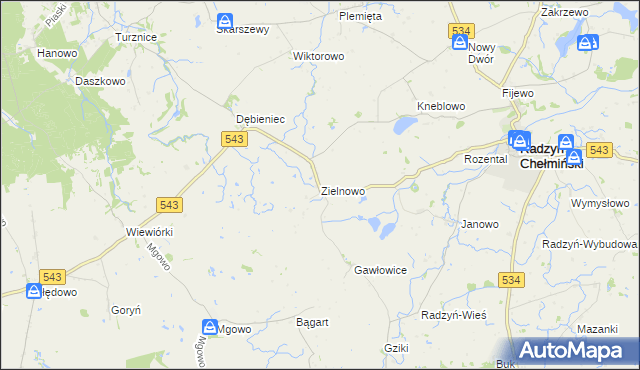 mapa Zielnowo gmina Radzyń Chełmiński, Zielnowo gmina Radzyń Chełmiński na mapie Targeo