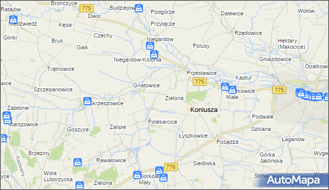 mapa Zielona gmina Koniusza, Zielona gmina Koniusza na mapie Targeo