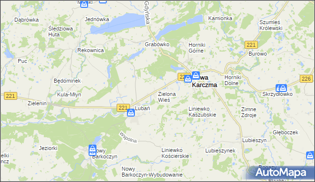 mapa Zielona Wieś gmina Nowa Karczma, Zielona Wieś gmina Nowa Karczma na mapie Targeo