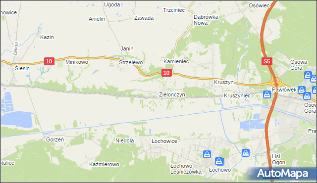 mapa Zielonczyn gmina Sicienko, Zielonczyn gmina Sicienko na mapie Targeo