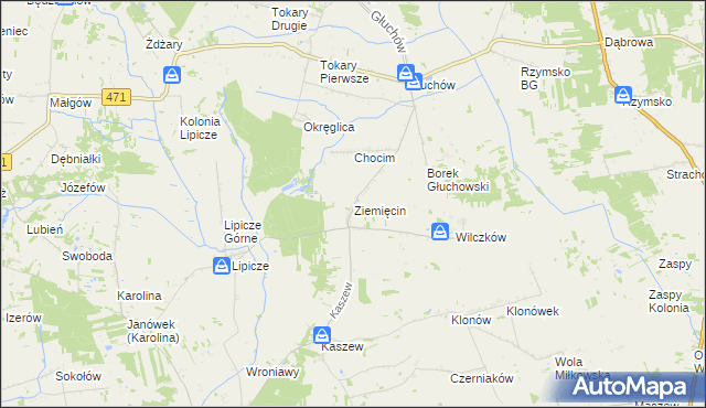 mapa Ziemięcin gmina Goszczanów, Ziemięcin gmina Goszczanów na mapie Targeo