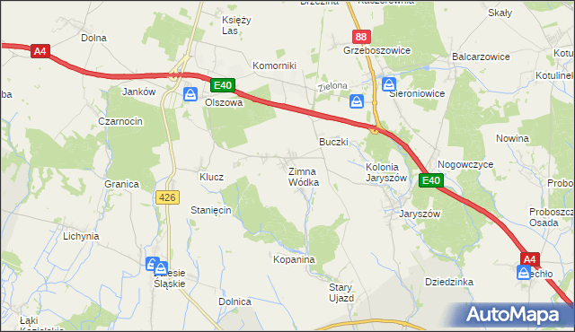 mapa Zimna Wódka, Zimna Wódka na mapie Targeo
