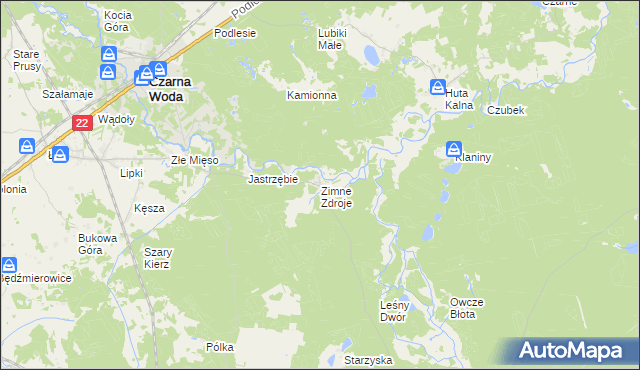 mapa Zimne Zdroje gmina Osieczna, Zimne Zdroje gmina Osieczna na mapie Targeo