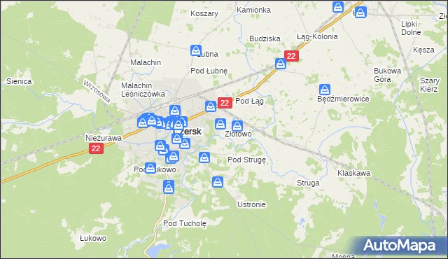 mapa Złotowo gmina Czersk, Złotowo gmina Czersk na mapie Targeo