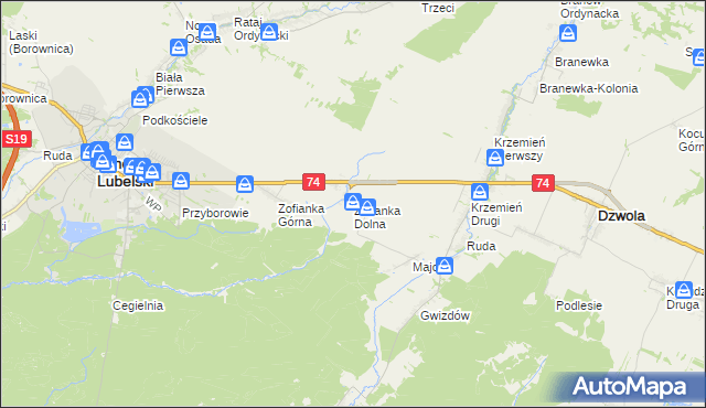 mapa Zofianka Dolna, Zofianka Dolna na mapie Targeo
