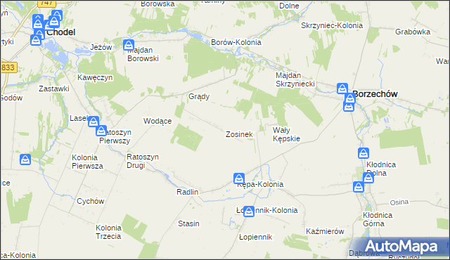 mapa Zosinek gmina Chodel, Zosinek gmina Chodel na mapie Targeo
