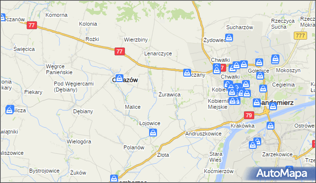 mapa Żurawica gmina Obrazów, Żurawica gmina Obrazów na mapie Targeo
