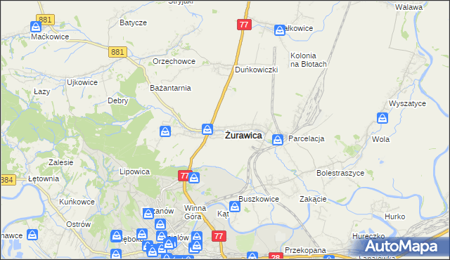 mapa Żurawica powiat przemyski, Żurawica powiat przemyski na mapie Targeo