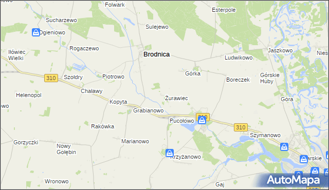 mapa Żurawiec gmina Brodnica, Żurawiec gmina Brodnica na mapie Targeo