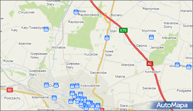 mapa Żurawieniec gmina Kutno, Żurawieniec gmina Kutno na mapie Targeo