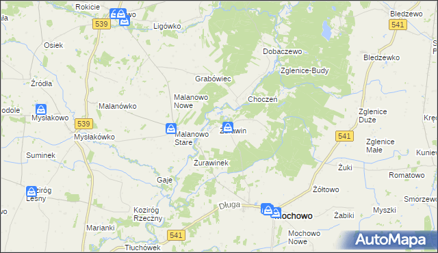 mapa Żurawin gmina Mochowo, Żurawin gmina Mochowo na mapie Targeo