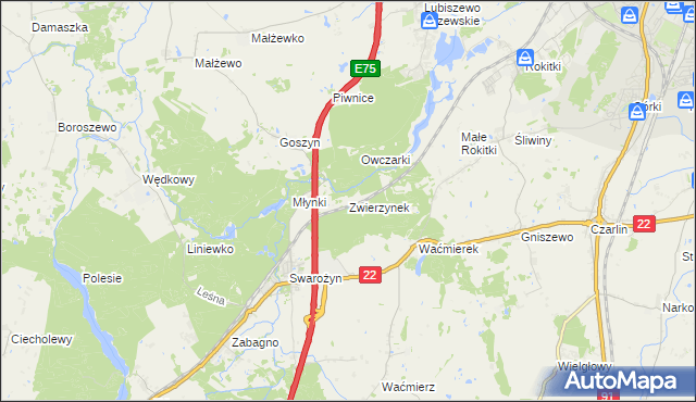 mapa Zwierzynek gmina Tczew, Zwierzynek gmina Tczew na mapie Targeo