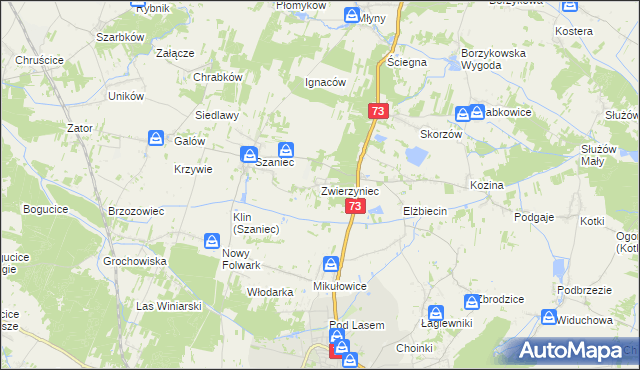 mapa Zwierzyniec gmina Busko-Zdrój, Zwierzyniec gmina Busko-Zdrój na mapie Targeo