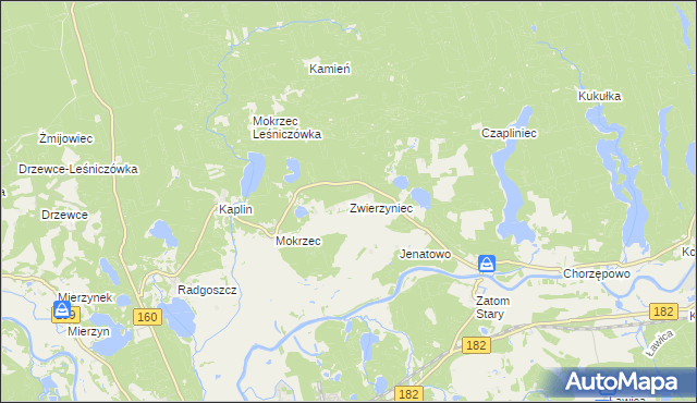 mapa Zwierzyniec gmina Międzychód, Zwierzyniec gmina Międzychód na mapie Targeo