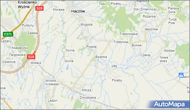 mapa Bzianka gmina Rymanów, Bzianka gmina Rymanów na mapie Targeo