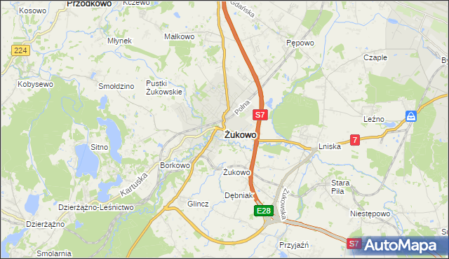 mapa Żukowo powiat kartuski, Żukowo powiat kartuski na mapie Targeo