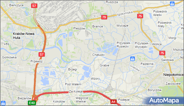 mapa Chałupki gmina Kraków, Chałupki gmina Kraków na mapie Targeo