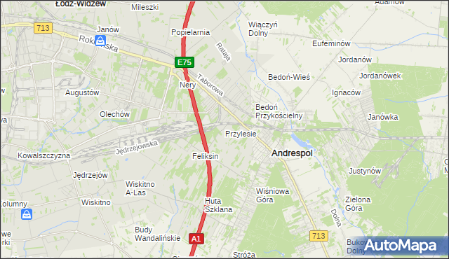 mapa Przylesie gmina Łódź, Przylesie gmina Łódź na mapie Targeo