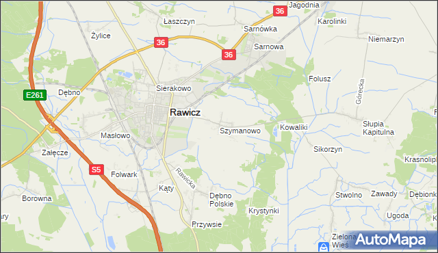 mapa Szymanowo gmina Rawicz, Szymanowo gmina Rawicz na mapie Targeo