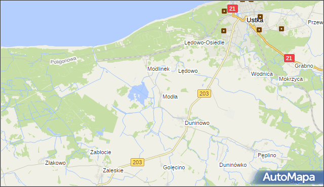 mapa Modła gmina Ustka, Modła gmina Ustka na mapie Targeo