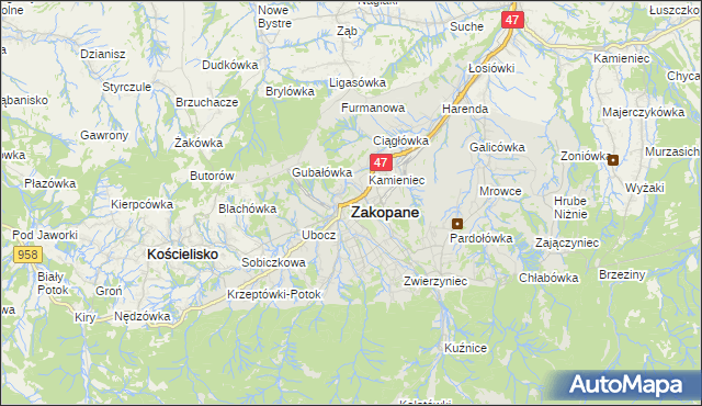 mapa Zakopanego, Zakopane na mapie Targeo