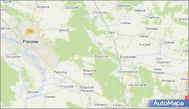 mapa Bogucice gmina Pińczów, Bogucice gmina Pińczów na mapie Targeo