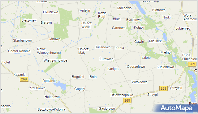 mapa Żurawice gmina Boniewo, Żurawice gmina Boniewo na mapie Targeo