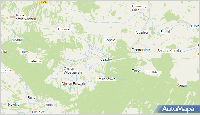 mapa Czachy gmina Domanice, Czachy gmina Domanice na mapie Targeo