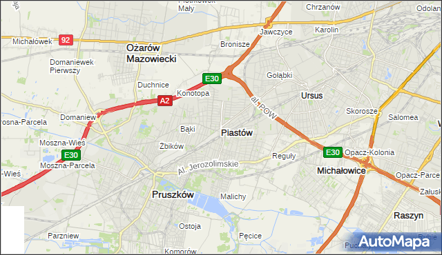 mapa Piastów powiat pruszkowski, Piastów powiat pruszkowski na mapie Targeo