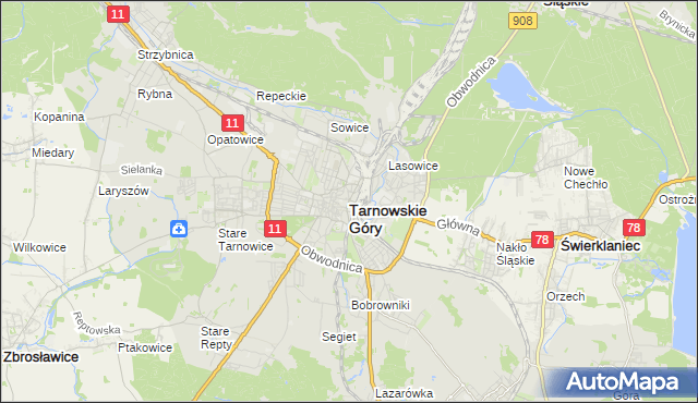 mapa Tarnowskie Góry, Tarnowskie Góry na mapie Targeo