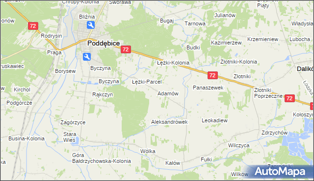 mapa Adamów gmina Poddębice, Adamów gmina Poddębice na mapie Targeo