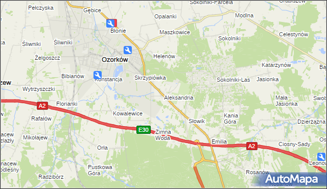 mapa Aleksandria gmina Ozorków, Aleksandria gmina Ozorków na mapie Targeo