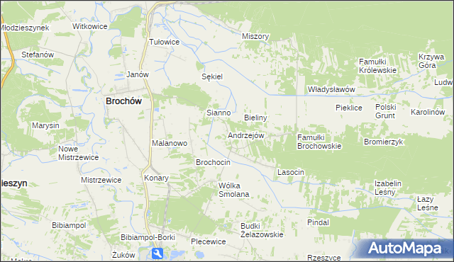 mapa Andrzejów gmina Brochów, Andrzejów gmina Brochów na mapie Targeo