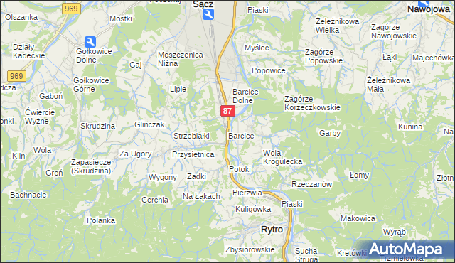 mapa Barcice gmina Stary Sącz, Barcice gmina Stary Sącz na mapie Targeo