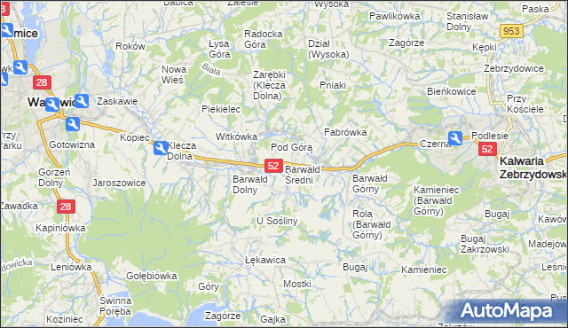 mapa Barwałd Średni, Barwałd Średni na mapie Targeo