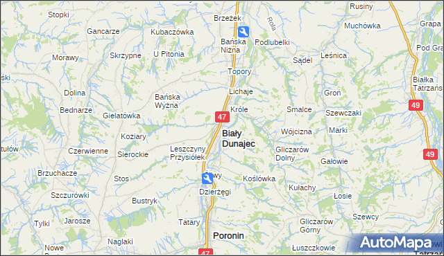 mapa Biały Dunajec, Biały Dunajec na mapie Targeo