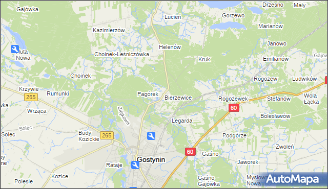 mapa Bierzewice, Bierzewice na mapie Targeo