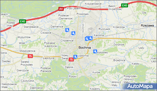 mapa Bochni, Bochnia na mapie Targeo