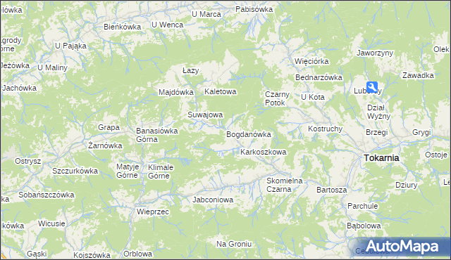 mapa Bogdanówka gmina Tokarnia, Bogdanówka gmina Tokarnia na mapie Targeo