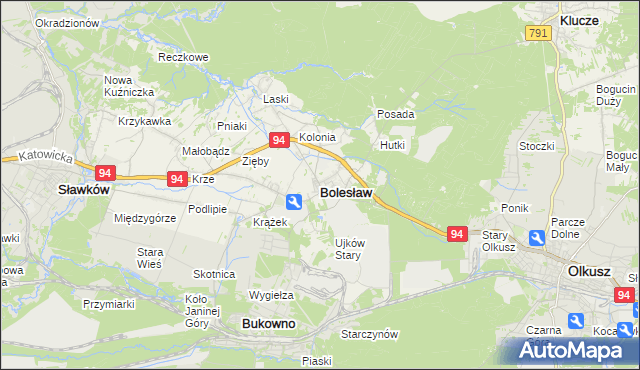 mapa Bolesław powiat olkuski, Bolesław powiat olkuski na mapie Targeo